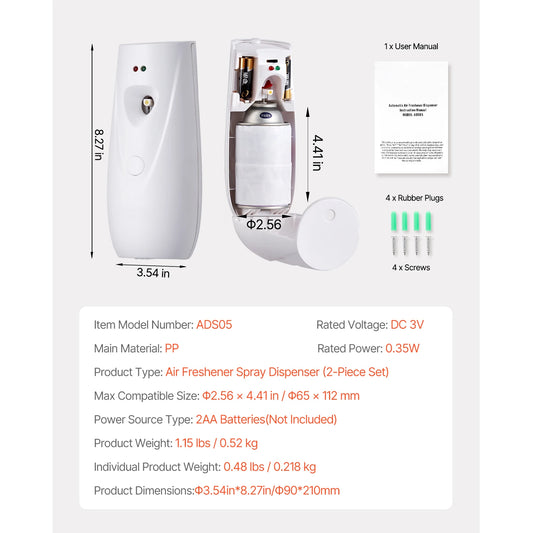 Automatic Air Freshener Spray Dispenser 2/4-Pack Wall Mounted or Freestanding Air Freshener for Home Bathroom Office Hotel
