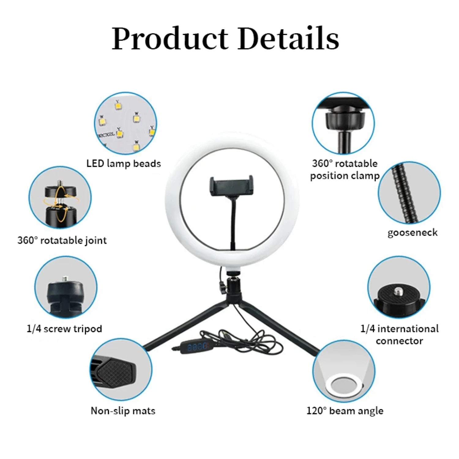 10 Inch Ring Light with Tripod and Phone Holder Adjustable Suitable Videos Photography Selfies Makeup Live Streaming