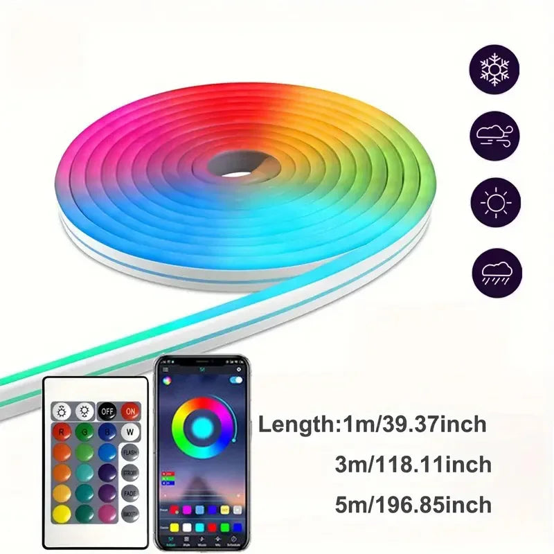 USB RGB Neon LED Strip 1M 2M 3M 5M Wifi 5V RGB Strip Work with Tuya App/Smart Life/Alexa for Game Home Neon Decor Lighting Spe