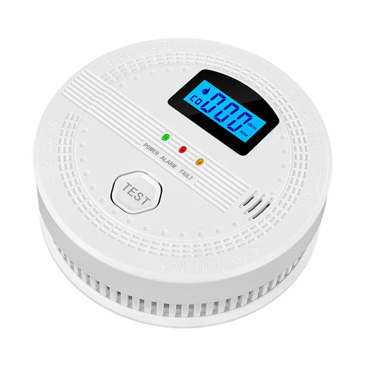 2-In-1 CO and Smoke Detector LCD Digital Display CO Gas Monitor Alarm Sound Warning & LED Indicator CO Sensor for Home Warehouse